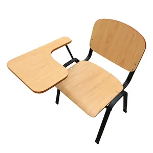 School Furniture Training Room Chair and Desk Heavy Duty Wood Student Chair With Writing Tablet