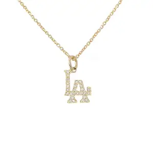 LA Dodgers Logo 14K oro massiccio ciondolo collana di diamanti delicato delicato Charm ritagliati di Los Angeles disponibile solo come fascino