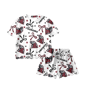 Précommande MOQ 5 Tenues d'été pour filles avec nœuds à motifs écussonnés, thème équipes de football, en Spandex doux/Coton biologique, style boutique tendance, vente en gros - Product Image 6