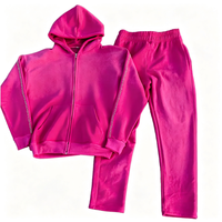 Ensemble de survêtement personnalisé ODM en coton avec sweat à capuche zippé et pantalon de jogging fuchsia orné de strass, style streetwear