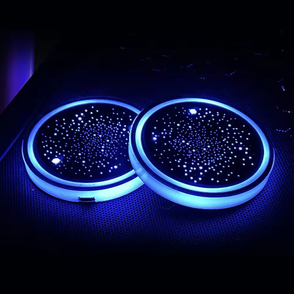Yueze Rechargeable LED Cup Holder Light - RGB 7 Colors Changing Car Interior Atmosphere Lamp