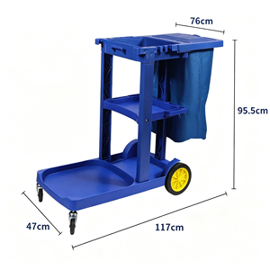 Chariot de service multifonctionnel pour le nettoyage, chariot de ménage mobile avec porte-sacs à déchets, seaux amovibles, étagère de rangement, stable - Product Image 2
