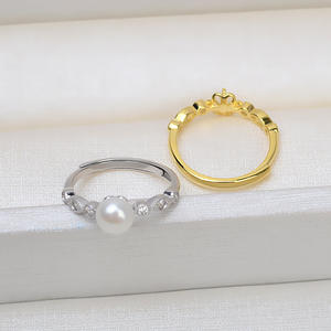 S925 Silver Open-Mouth <b>Ring</b> with Living Mouth Tire 7-8 Pearl Semi-Finished Tray DIY Accessories Adjustment 1615 <b>Crystal</b> <b>Rings</b> - Product Image 3