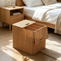 Panier de rangement domestique extra large en imitation rotin tressé avec couvercle, pour linge et couettes, idéal pour la chambre