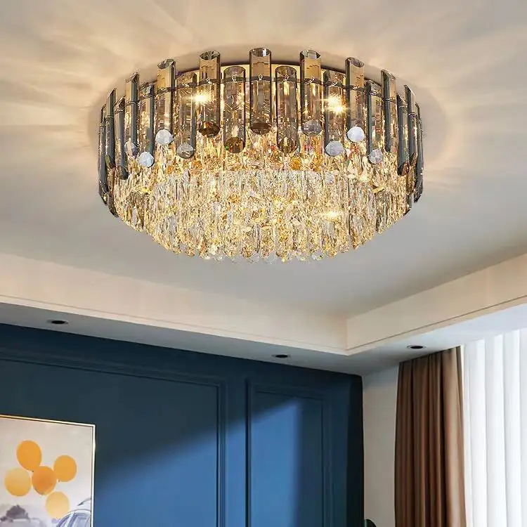 Hot Koop Groothandel Living Ronde Hoge Kwaliteit Eenvoudige Moderne Sfeer Slaapkamer Eetkamer 2022 Nieuwe Luxe Crystal Plafondlamp
