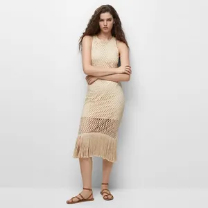 New wholesale Design Vintage Dresses Knit Dresses With Fringe Hem Jersey Dress For Women