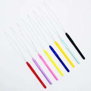 <b>Plastic</b> Handle Hair Extension Tool Threader Needle <b>Beading</b> Wig Hook Color Mixing Long Handled 8 Colors Set - Product Image 1