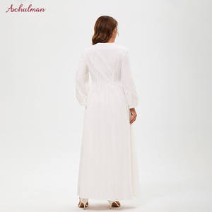 Aschulman personnalisé dernier Eid femmes musulmanes robe blanche couleur unie musulman longue robe 100% coton islamique Maxi longueur robe musulmane - Product Image 4