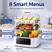 Cuisinière vapeur et à bouilloire 13L avec plateaux en acier inoxydable, cuve intérieure antiadhésive, 8 programmes intelligents, minuterie 24h et maintien au chaud 8h