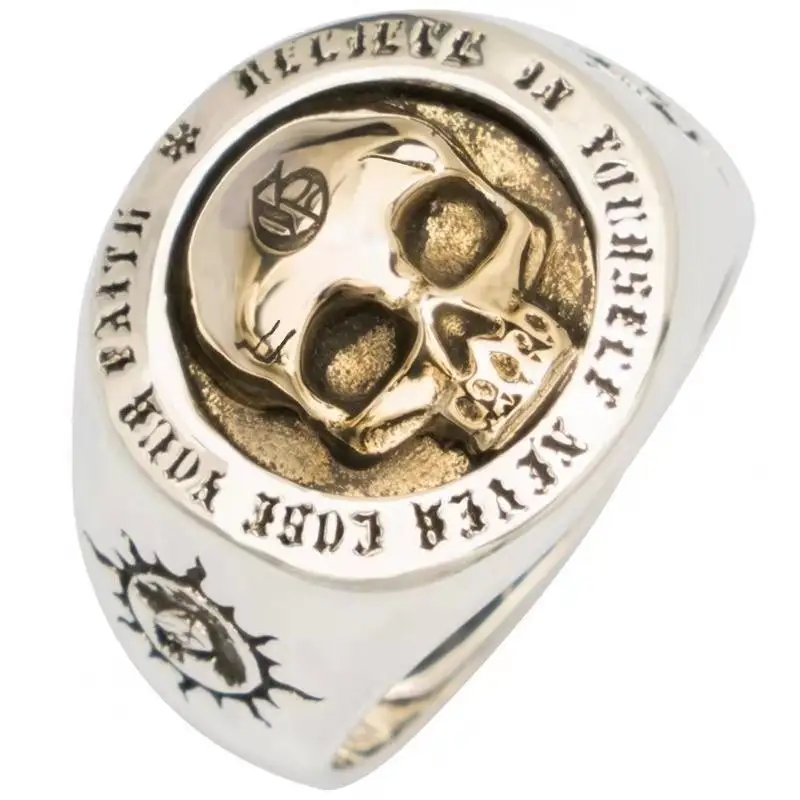 RTS LOW MOQ Punk Rock Fashion Style 925 Silver Sterling Skull Ring Jewelry For Men and Women