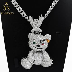 विंटेज स्टाइल आउट टेडी 3d s925 सिल्वर भालू पेलेंट मोइससानाइट डायमंड पास टेस्टर गोल्ड प्लेटेड चेन कस्टम नाम - Product Image 2