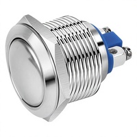 Interrupteur à bouton-poussoir momentané IP65 de 22 mm, bouton en acier inoxydable à tête haute avec 2 bornes à vis, 12V 24V 125V 250V 2A