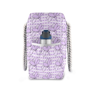 Large Capacity Purple Palaka Zipper Nylon Hawaii Flower Printed Portable Outdoor Shoulder Zipper Beach Tote Bag With Rope Handle - Product Image 3