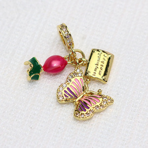 <span class=keywords><strong>Abalorios</strong></span> colgantes de esmalte rosa, chapados en oro, con diseño de avión, pasaporte, casa, mariposa y dientes, de orificio grande, de la serie de viaje y vacaciones - Product Image 5