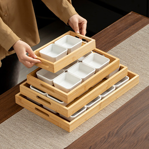 Plateau de service en bambou avec poignée, rectangulaire, pour collations, thé, café, usage hôtelier, couleur unie F15555 - Product Image 3