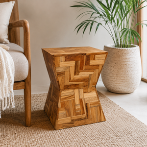 Silla Ligera de Madera de Teca con Forma de Trapezoide Doble, Asiento Geométrico Moderno para Dormitorio, Sala de Estar y Decoración de Interiores - Product Image 2