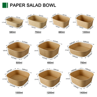 Envase de Alimentos Desechable con Logotipo Personalizado, Tazón Kraft Cuadrado, Caja de Papel para Llevar, Envase de Grado Alimenticio para Preparación de Comidas con Tapa