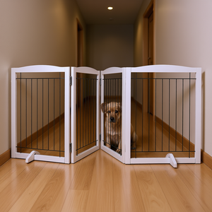 Vevor Barrera para Perros, 32 Pulgadas de Alto x 96.5 Pulgadas de Ancho, 4 Paneles Plegables, Barrera Independiente para Mascotas, Diseño Moderno, Construcción Metálica - Product Image 2