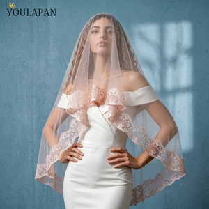YouLaPan V337 Elegante Velo Mandira Rosa con Encaje <span class=keywords><strong>de</strong></span> una Sola Capa, Ideal para Bodas y Sesiones <span class=keywords><strong>de</strong></span> Fotos Preboda - Product Image 4
