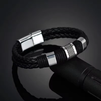 Bracelet en cuir tissé ethnique pour homme, avec boule en alliage, cadeau d'anniversaire