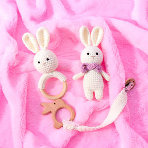 Chaîne de sucette en tricot fait main pour bébé, avec poupée lapin et hochet de dessin animé apaisant pour la préhension, jouet pour nouveau-né, coffret cadeau - Product Image 2