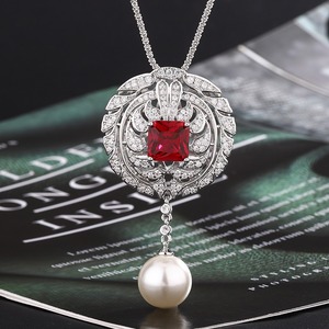 Bandul kalung liontin safir zamrud mutiara, Set perhiasan halus pesta pernikahan hari jadi wanita - Product Image 6