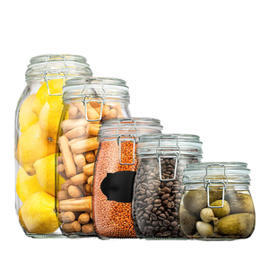 برطمان زجاجي دائري شفاف فارغ سعة 500 مل و750 مل و1000 مل بغطاء قلاب لتخزين الطعام بالجملة - Product Image 1