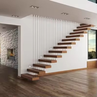 Escalier intérieur droit flottant durable en bois de chêne blanc moderne avec limon invisible populaire pour les appartements