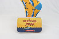 Chaussettes amusantes en coton peigné 200N de haute qualité, style sardine en conserve, colorées, personnalisables avec jacquard et emballage pour adultes