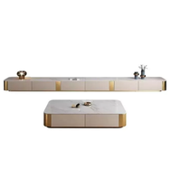 Meuble TV en bois massif de style italien, ultra long, avec panneaux en pierre, écologique, durable, haut de gamme, pour salon