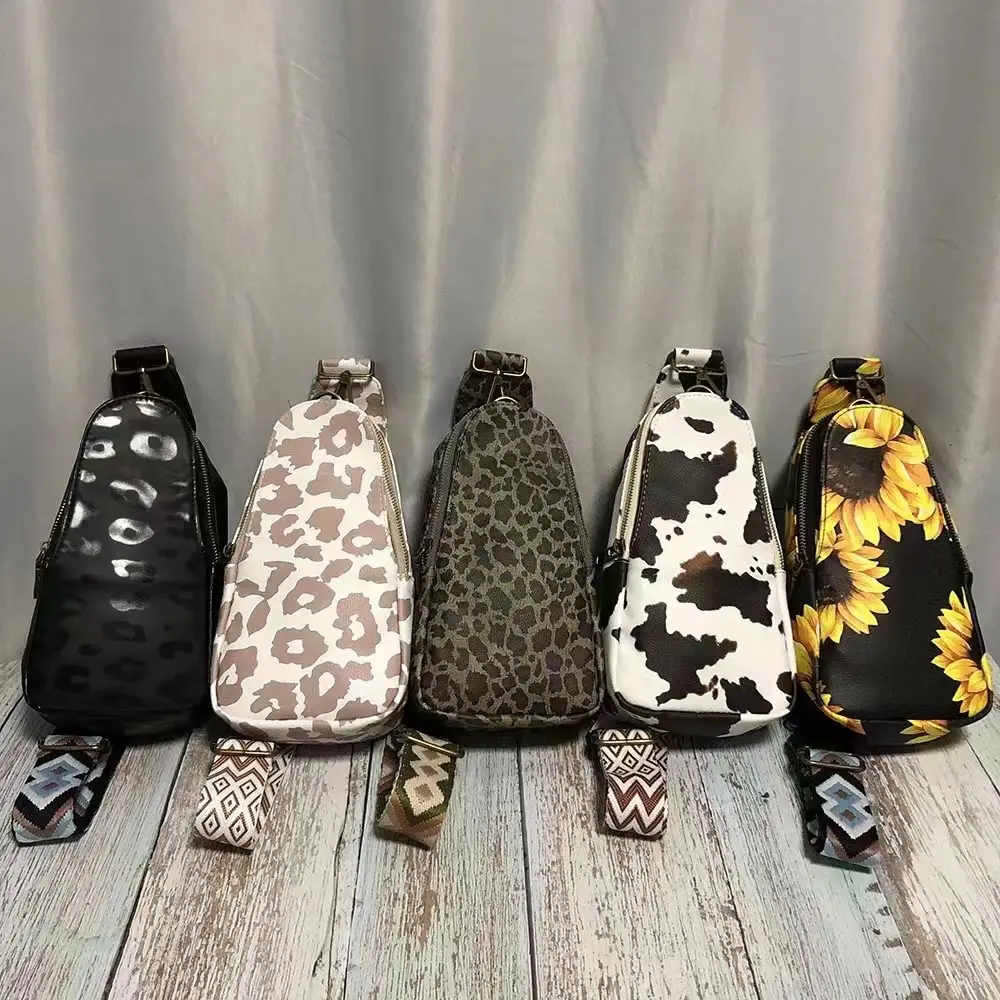 13 Colors Factory High Quality Cow Leopard Sunflower Guitar Strap Bags Vegan Leather Crossbody Bags