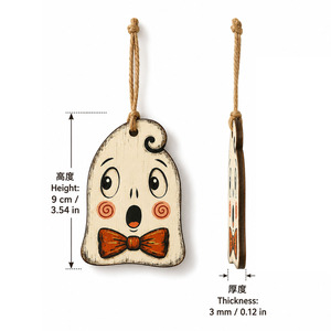 ของตกแต่งไม้รูปตัวละครฮาโลวีนสไตล์เรโทร งานฝีมือเพ้นท์ลายผี ค้างคาว แมว นกฮูก ฟักทอง มัมมี่ สำหรับแขวนประดับ - Product Image 4