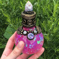 Flacon en verre décoratif en résine cristalline, bleu rose lumineux, pour cosplay, flacon de potion magique, flacon mystique en cristal de lune