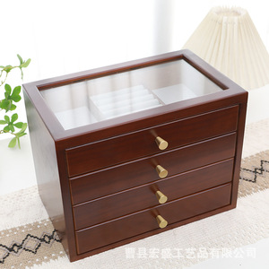 Wooden Jewelry Box <b>Storage</b> Organizer 31.5x19x13cm Velvet Lined Rectangle Shape With Compartment For Necklaces Bracelets <b>Rings</b> - Product Image 2
