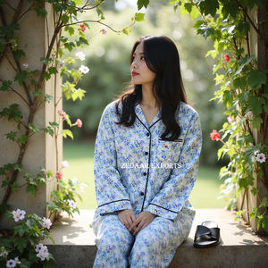 Conjunto de pijama de algodón Floral blanco transpirable para mujeres y niñas, ropa de dormir con estampados florales bonitos, el último conjunto de pijama, ropa de dormir cómoda - Product Image 3