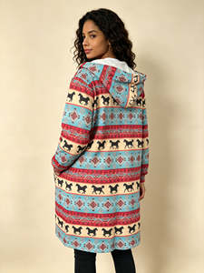 Abrigo Largo con Capucha para Mujer, Talla Grande, Estampado Geométrico, Casual, con Cierre, Forro de Poliéster y Diseño de Manga Larga - Product Image 3