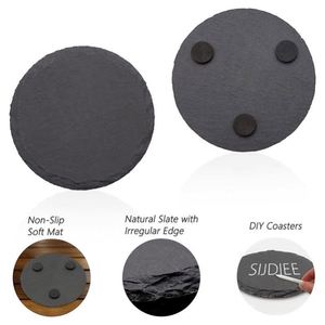 Sous-verres en ardoise noire personnalisables avec logo, antidérapants, gravés, en gros, avec support, pour promotion, coffret cadeau vierge - Product Image 6