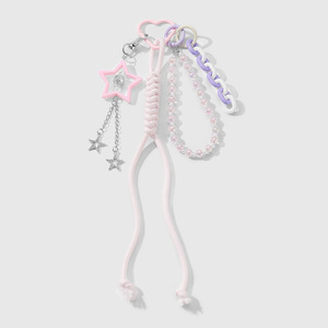 Llavero de Cuerda Tejida con Cuentas de Cerámica Suave, Estilo de Dibujos Animados, Multicolor, con Diamantes, Estrellas y Bolas, Colgante para Bolso, Hecho de Acrílico - Product Image 6