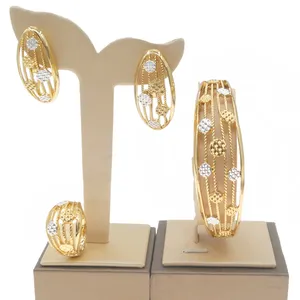 Zhuerrui New Brazilian Gold Hollow Out Jewelry Set Bracelet Earrings Ring Set Brazil Wholesale Zircon Women Jewellery Sets B0069