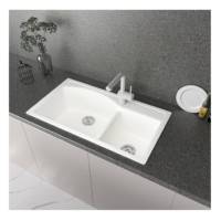 Nouvelle arrivée : Évier de cuisine et salle de bain en quartz, vasque simple avec robinet, design moderne, installation sous plan, surface polie brillante, couleur sésame