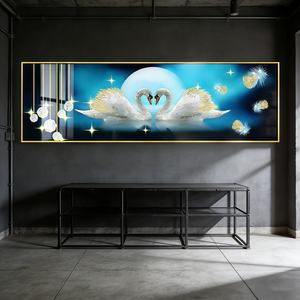 Personalizable al por mayor, superventas: Decoración de pared con pintura de porcelana de cristal con paisaje de cisne y luz LED 3D UV para cabecero de cama y dormitorio - Product Image 6