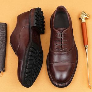 Zapatos Oxford de Hombre de Cuero Lavado con Cordones, Estilo Vintage, Suela de Goma Hecha a Mano, Construcción Goodyear Welt, Casuales de Negocios, Transpirables y Ligeros - Product Image 3