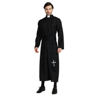 Costume de Prêtre pour Homme Adulte Halloween, Robe Noire en Polyester, Tenue de Fête Western, Cosplay, Uniforme de Chorale d'Église, Robe de Scène TV/Film Lyga