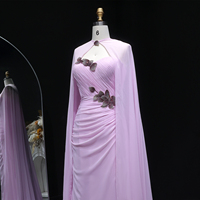 Sharon Said SF223 Hellrosa Meerjungfrau-Abendkleider Elegantes Cape Drapiertes Perlenbesetztes Hochzeitskleid Formelles Kleid für Damen