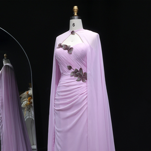 Sharon Said SF223 Hellrosa Meerjungfrauen-Abendkleider Elegante Cape-Drapierte Perlenbesetzte Kleider für Damen Hochzeits- und Festliche Anlässe Ohne Lagerbestand Großhandel - Product Image 5