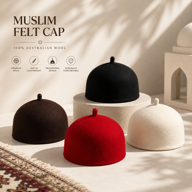 Custom Muslim Prayer Cap Wool Felt Islamic Hat Traditional Religious Headwear Soft Comfortable Daily Worship Cap