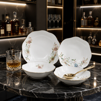 Service de table en porcelaine fine à bord doré de 50 pièces pour mariage et dessert de banquet - Vaisselle de luxe pour la maison et l'hôtellerie