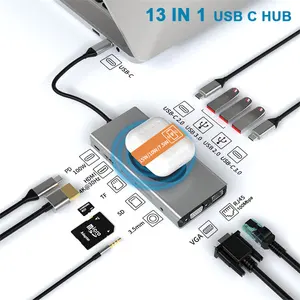 USB C רכזת מתאם עם צגי HDTV VGA Gigabit Ethernet RJ45 אלחוטי מטען 100W פ"ד SD/TF עבור macBook Pro Huawei Lenovo