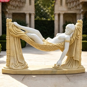 YOUFINE Escultura de Dama Recostada en Hamaca de Mármol Blanco y Beige, Estatua de Mujer Europea Tallada a Mano para Decoración Interior de Villas - Product Image 4