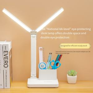 โคมไฟตั้งโต๊ะ LED แบบพับได้สองหัว USB ความสว่างสามระดับเสียบปลั๊กชาร์จ 1200mA โคมไฟอ่านหนังสือป้องกันดวงตา - Product Image 4